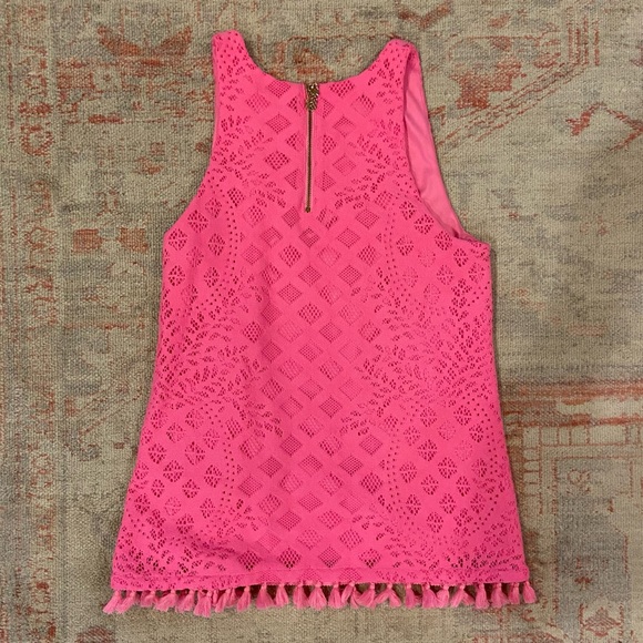 Lilly Pulitzer Pink Sunset Pineapple Geo Lace Lynn Top, Small - Picture 2 of 4
